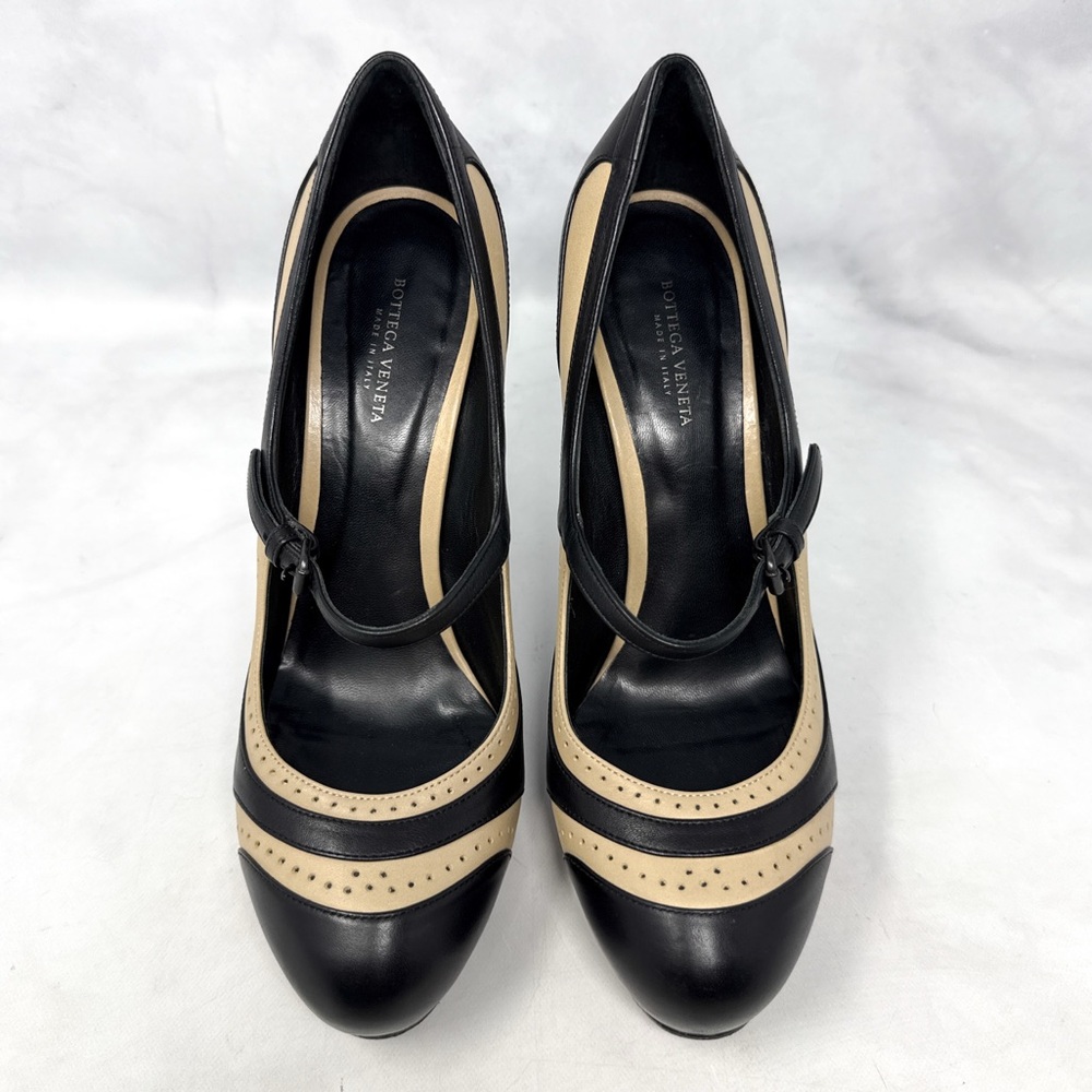 Bottega Veneta Vintage Y2K Leather Mary Jane Block Heel Pumps Oxford Retro Black